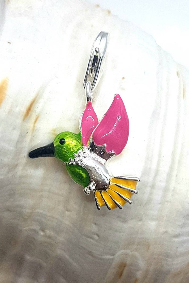 Charmanhänger Sterlingsilber 925 „Kolibri", Bunt Mit Emaille von PureEssentialDesigns