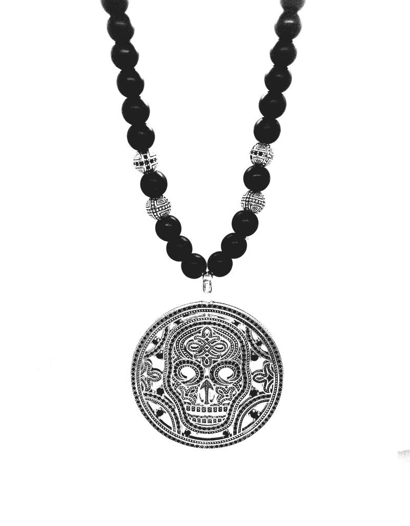 Obsidian Halskette Mit Anhänger "Kopf" in Sterlingsilber 925 Schwarzen Zirkonen von PureEssentialDesigns