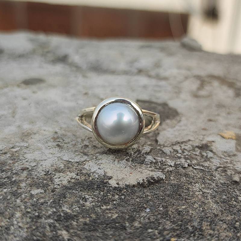 Perlen Ring in Silber, Südsee Perle Ring, Astrologie Edelstein Weiße Moti von PureGemsWorld