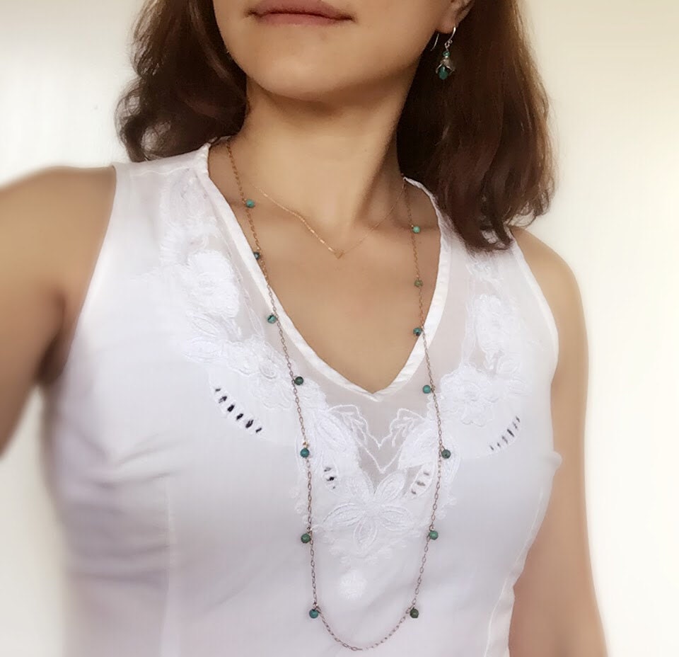 32-Zoll-Türkis Tropfen-Perle, Edelstein Tropfen Perle Extra Lange Halskette - Zarte Kette Schichtung Bohemian Boho 32-Zoll-Türkis Tropfen-Perle, Edelstein Tropfen Perle Extra Lange Halskette - Zarte Kette Schichtung Bohemian Boho von PureOneJewelry