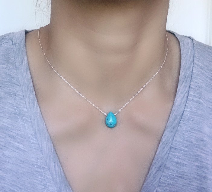 Türkis Schwebende Anhänger Halskette, Brautjungfer Dezember Birthstone Schütze Sternzeichen Schmuck, Boho Strandhochzeit Türkis Schwebende Anhänger Halskette, Brautjungfer Dezember Birthstone Schütze Sternzeichen Schmuck, Boho Strandhochzeit von PureOneJewelry