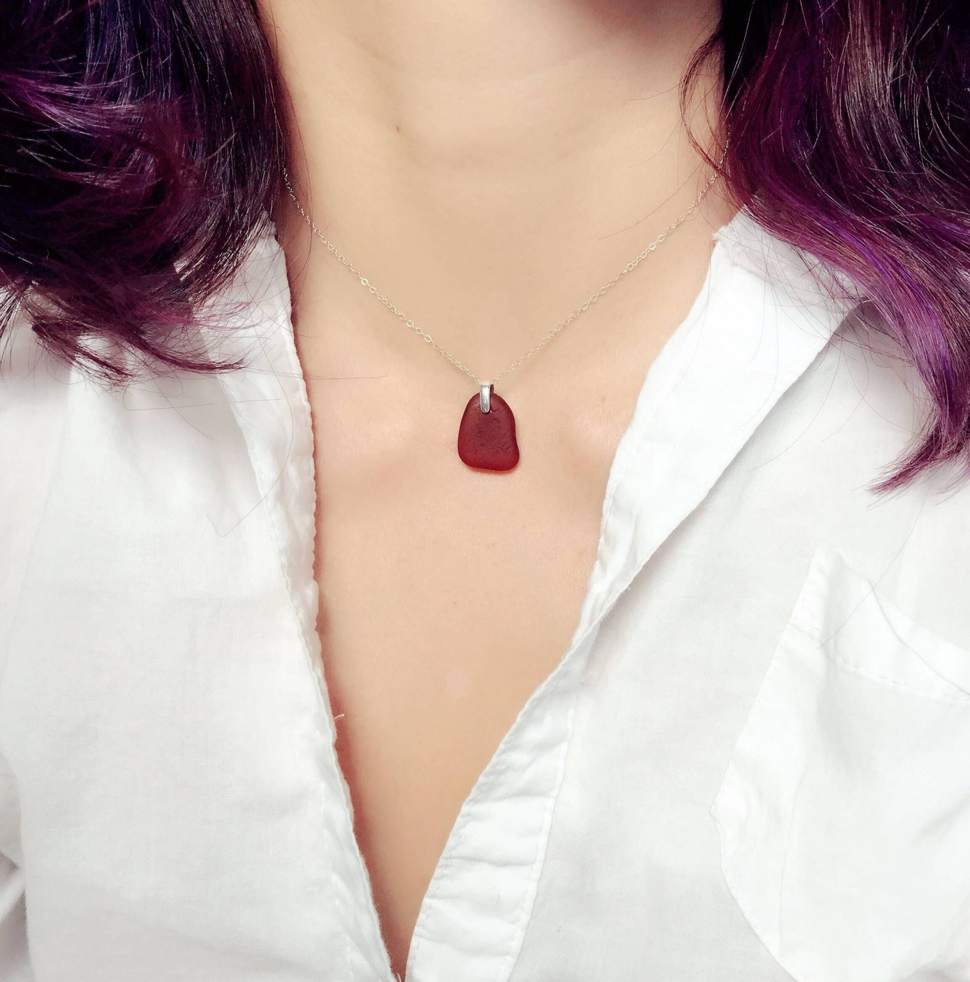 sterling Silber Seeglas Halskette, Layering Halskette Mit Echtem Elegante Echtes Schmuck sterling Silber Seeglas Halskette, Layering Halskette Mit Echtem Elegante Echtes Schmuck von PureOneJewelry