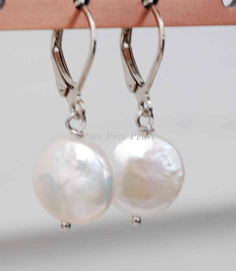 A Elfenbein-Weiße Süßwasser-Perlen-Ohrringe 12-13 Mm Münzperle von PurePurePearl