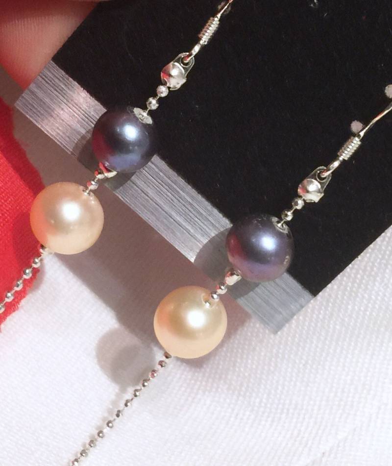 Aaa Süßwasserperlen Sterling Silber Ohrringe Pfau & Champagner von PurePurePearl