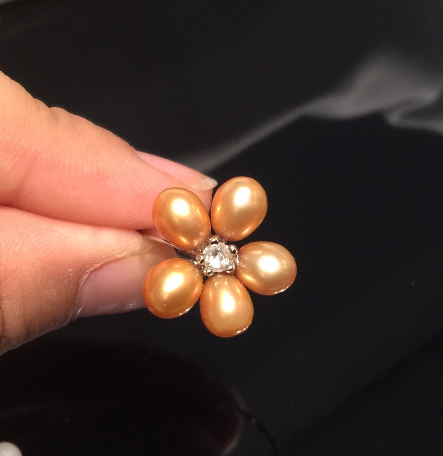 Bronze Süßwasserperle Blume Ring - 18K Vergoldet, Einstellbar von PurePurePearl