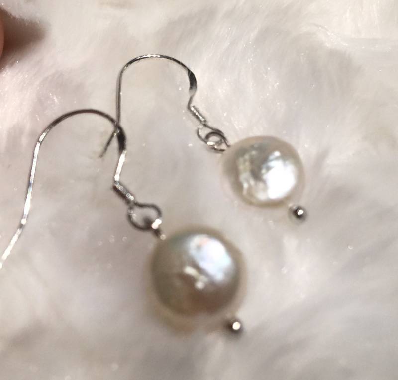 Elfenbein Weiße Münzperle Sterling Silber Ohrringe Brautschmuck von PurePurePearl