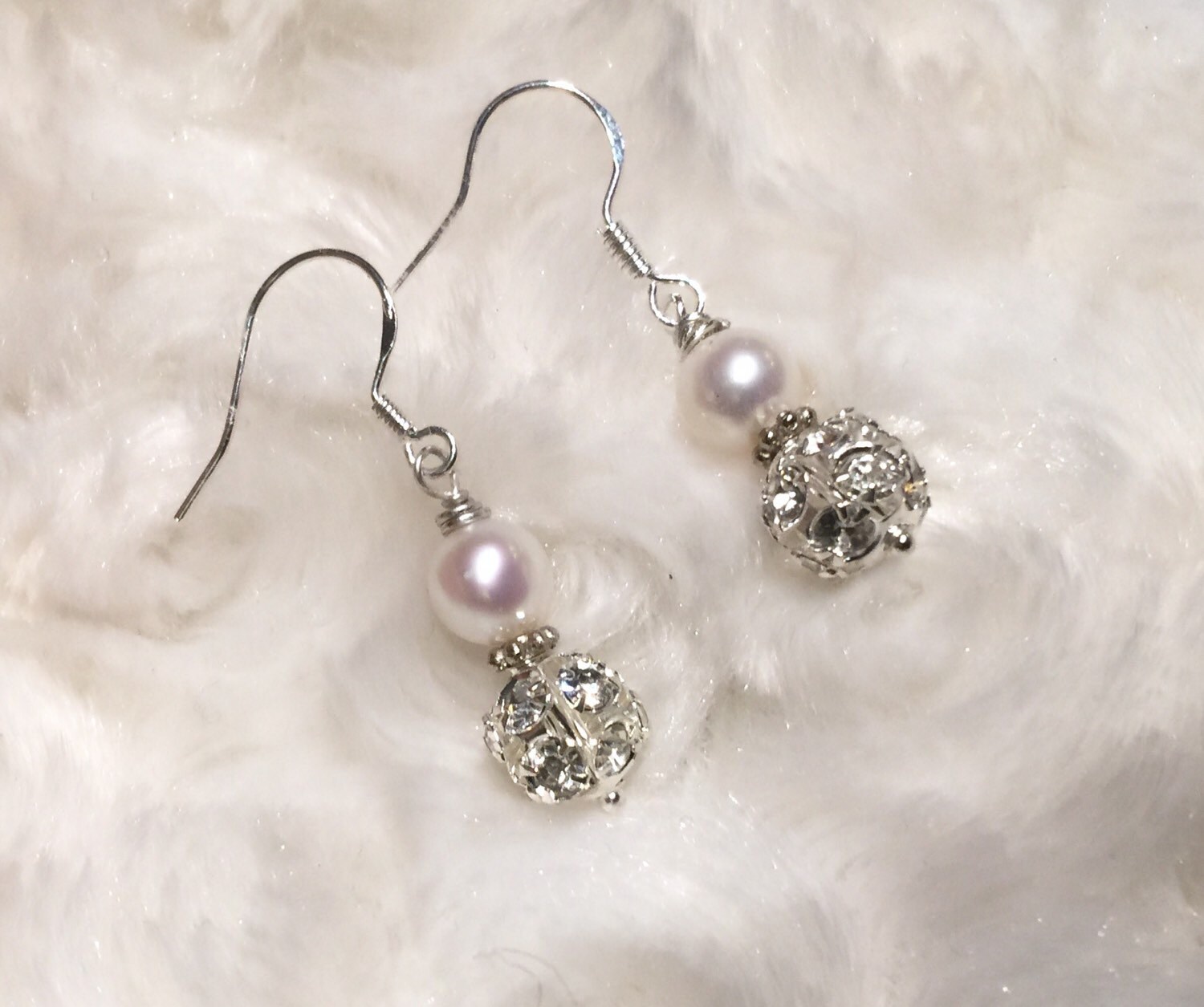 Elfenbein Weiße Perlenohrringe Strass Sterling Silber Brautschmuck von PurePurePearl