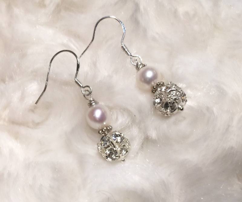 Elfenbein Weiße Perlenohrringe Strass Sterling Silber Brautschmuck von PurePurePearl