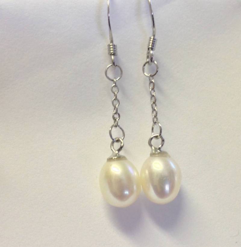 Elfenbein Weiße Süßwasser-Perlen-Ohrringe Sterling Silber Brautschmuck von PurePurePearl