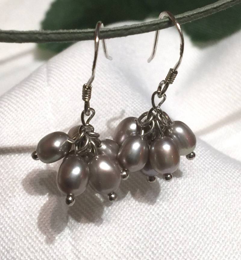 Graue Süsswasserperlen Ohrringe Sterling Silber Ohrringe von PurePurePearl