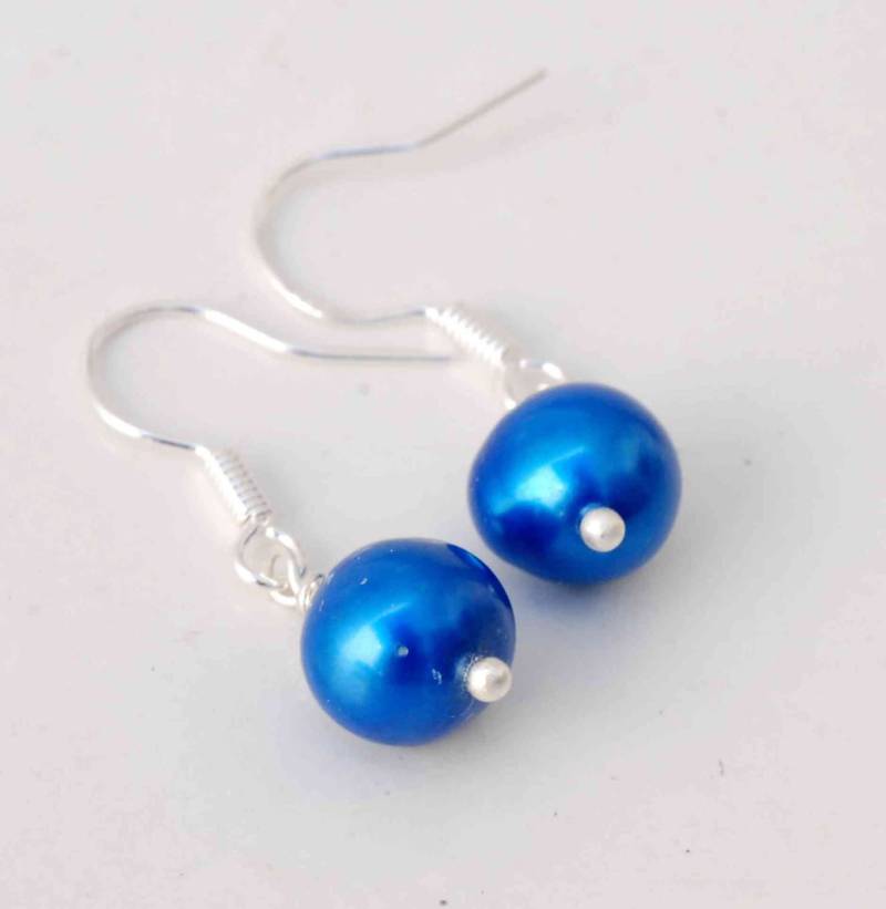 Königsblaue Perlenohrringe Sterling Silber Brautschmuck von PurePurePearl