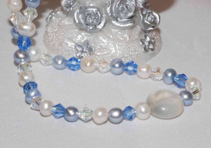 Little Princess Sky Blue Perlenkette Sterling Silber Kristall, 36 cm von PurePurePearl