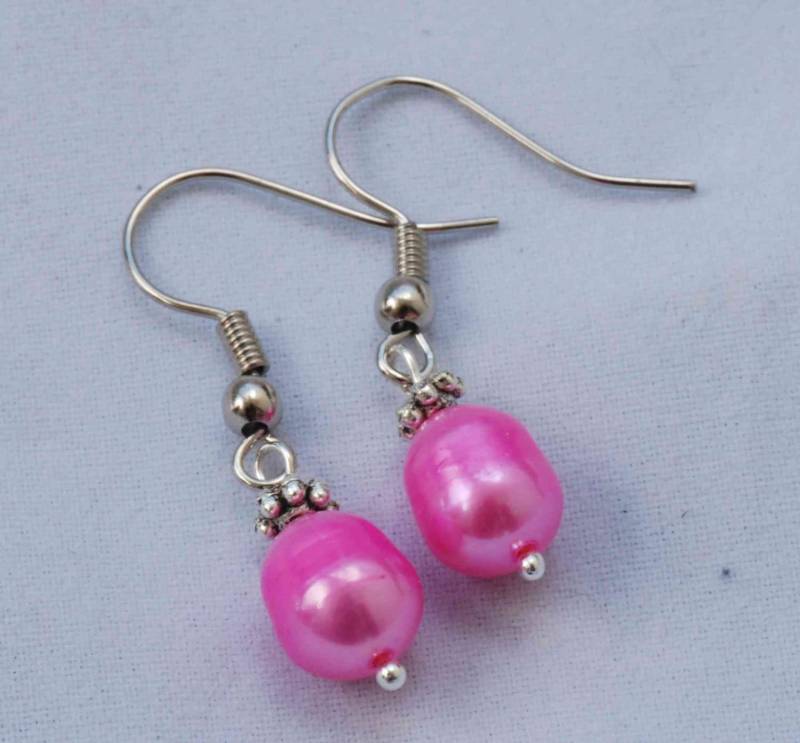 Special Pink Teardrop Süßwasser-Perlen Mit Tibet Silber Ohrring Paar E315 von PurePurePearl