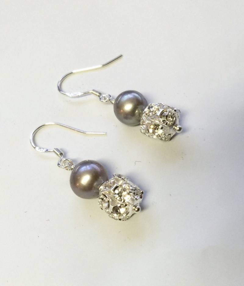 Sterling Silber Süßwasser Perlen Ohrringe Strass Brautschmuck von PurePurePearl
