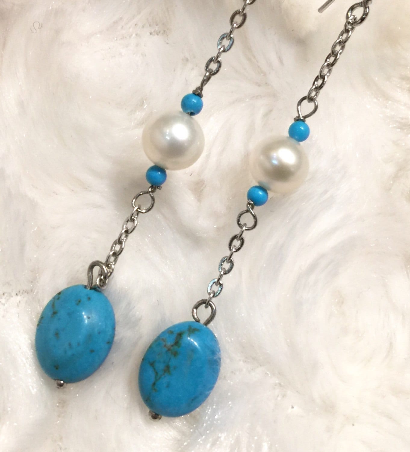 Süßwasser Perle & Türkis Sterling Silber Ohrringe von PurePurePearl