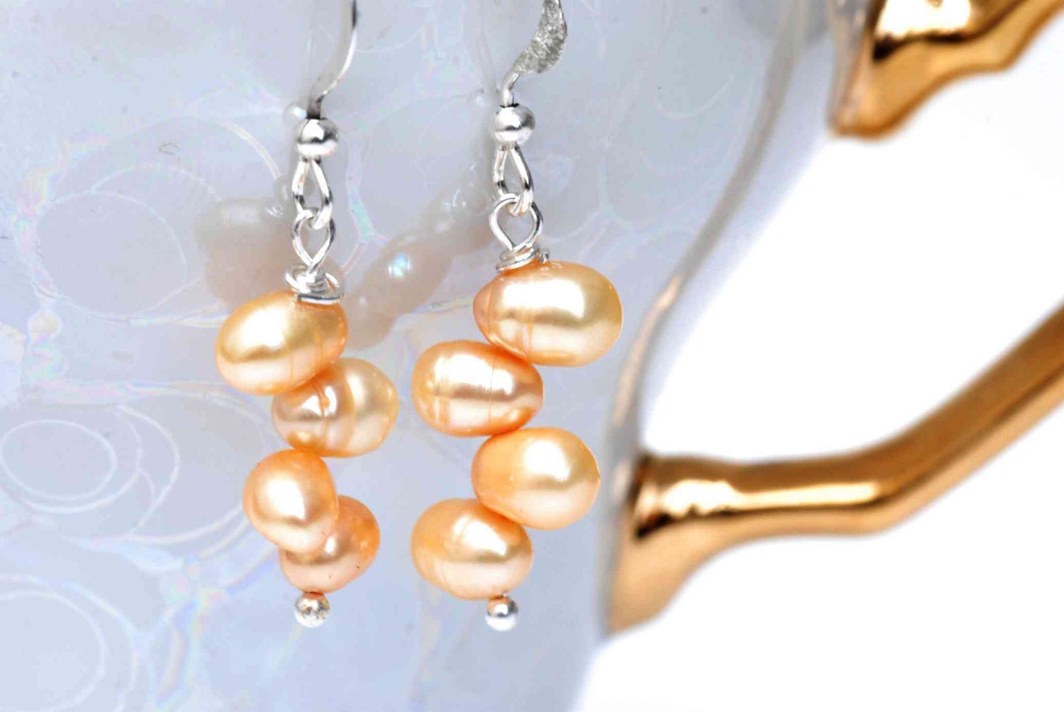 Süßwasserperlen Ohrringe Hellgelb Champagner Tanzende Perle 925 Sterling Silber Haken Ohrhänger Für Hochzeit Party Geschenk von PurePurePearl