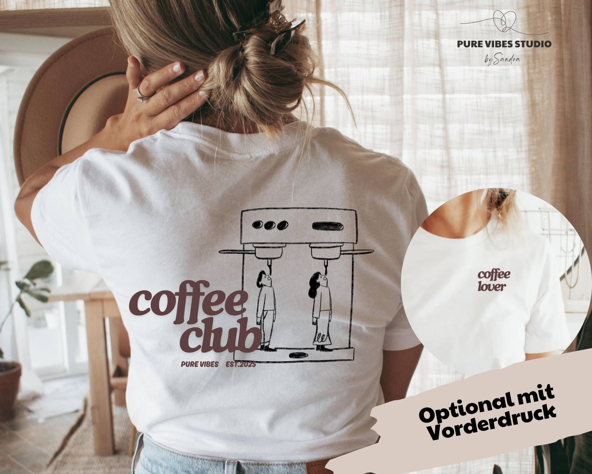 Coffee Club T-Shirt Unisex - Barista Baumwolle Tshirt Mit Rückendruck in Braun von PureVibesStudiobyS