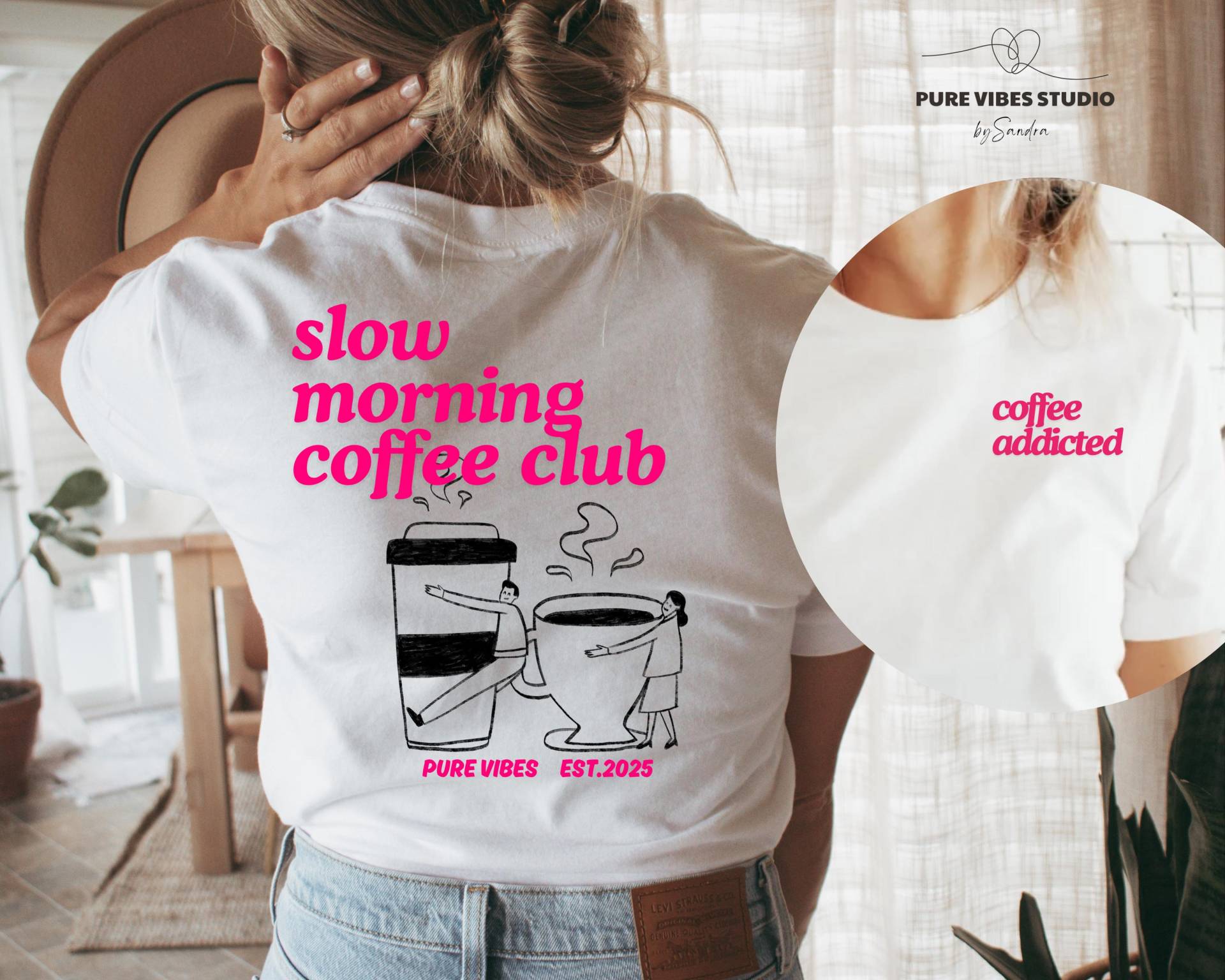 Slow Morning Coffee Club Shirt - Addicted T-Shirt Für Alle Kaffeeliebhaber Mit Retro-Print von PureVibesStudiobyS