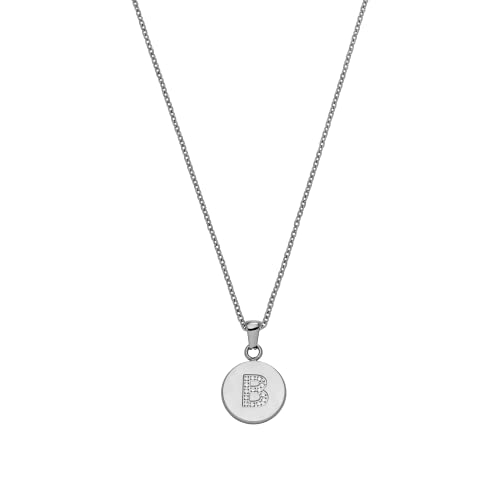 Purelei® B Coin Kette (Gold, Silber), Damen Halskette Initiale aus langlebigem Edelstahl mit Schmucksteinen, Wasserfester Schmuck mit Anhänger Buchstabe B, 50-55 cm Länge verstellbar (Silber) von Purelei