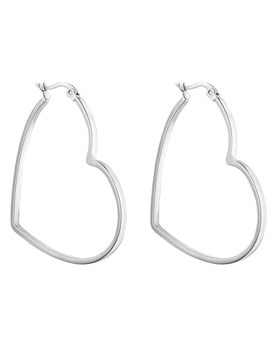 PURELEI® Big Love Ohrringe (Silber), Wasserfeste Damen Ohrringe in Herzform, Creolen aus Edelstahl, Geschenk für Frauen von Purelei