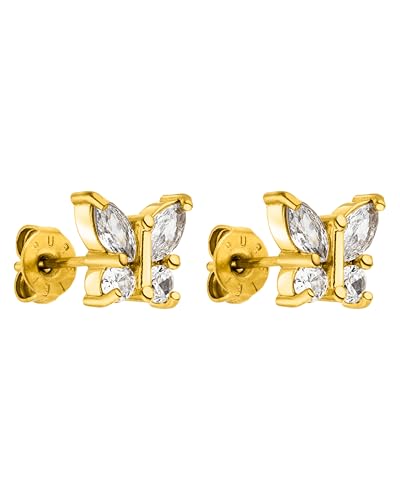PURELEI® Butterfly Ohrringe (18K Gold) – Damenohrringe aus langlebigem Edelstahl – Wasserfeste Ohrringe Damen – 6,8 x 8 mm – Modeschmuck für deinen individuellen Look von Purelei