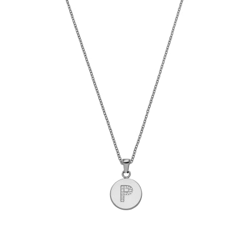 Purelei® P Coin Kette (Gold, Silber), Damen Halskette Initiale aus langlebigem Edelstahl mit Schmucksteinen, Wasserfester Schmuck mit Anhänger Buchstabe P, 50-55 cm Länge verstellbar (Silber) von Purelei