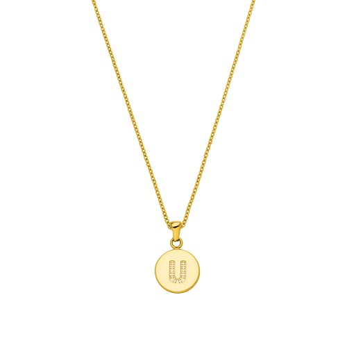 Purelei® U Coin Kette (Gold, Silber), Damen Halskette Initiale aus langlebigem Edelstahl mit Schmucksteinen, Wasserfester Schmuck mit Anhänger Buchstabe U, 50-55 cm Länge verstellbar (Gold) von Purelei