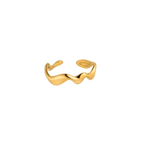 Purelei® Abstract Wave Ring - Fidget – Damenring aus langlebigem Edelstahl – Wasserfeste Ringe – in verstellbarer Größen erhältlich von 52-56 - Damenschmuck (Gold) von Purelei