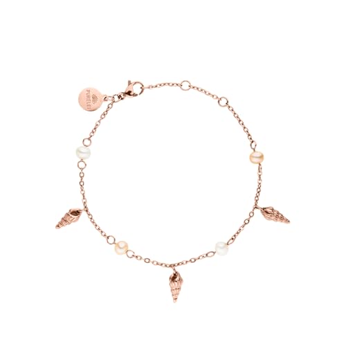 Purelei® Akala Armband Damen – Mit Muschelanhängern & echten Süßwasserperlen – Edelstahl 18K vergoldet/rosé/silber – Verstellbar 16–19 cm – Wasserfest (Rosegold) von Purelei