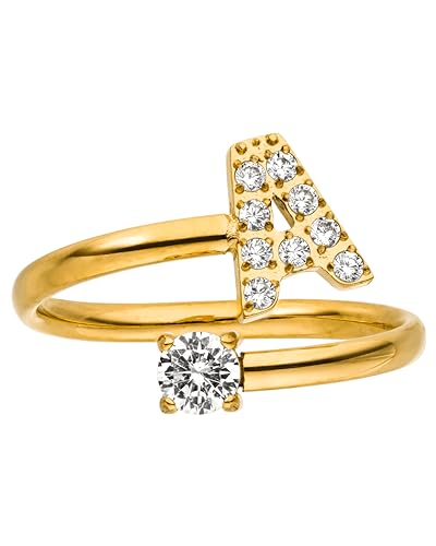 Purelei® Buchstaben Ring A – Damenring aus langlebigem Edelstahl – Wasserfeste Ringe – Verstellbare Ringe von Größe 50 bis 60 – Modeschmuck für deinen individuellen Look von Purelei