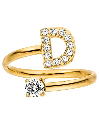 Purelei® Buchstaben Ring D – Damenring aus langlebigem Edelstahl – Wasserfeste Ringe – Verstellbare Ringe von Größe 50 bis 60 – Modeschmuck für deinen individuellen Look von Purelei