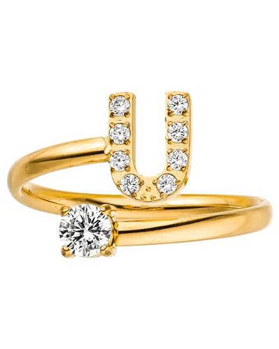 Purelei® Buchstaben Ring U – Damenring aus langlebigem Edelstahl – Wasserfeste Ringe – Verstellbare Ringe von Größe 50 bis 60 – Modeschmuck für deinen individuellen Look von Purelei