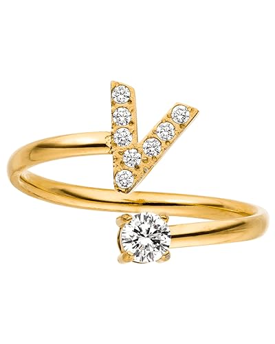 Purelei® Buchstaben Ring V – Damenring aus langlebigem Edelstahl – Wasserfeste Ringe – Verstellbare Ringe von Größe 50 bis 60 – Modeschmuck für deinen individuellen Look von Purelei