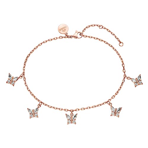 Purelei® Butterfly Fußkette (Silber, Rosegold), Wasserfestes Fußkettchen für Damen, Elegantes Fußkette aus Edelstahl mit Schmetterlings-Anhängern, Geschenke für Damen (Rosegold) von Purelei