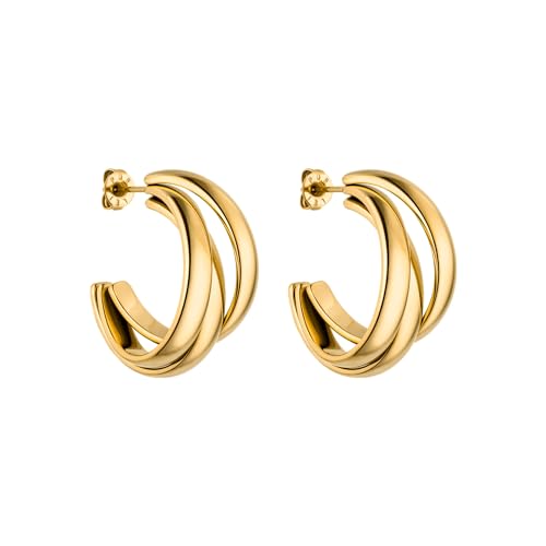 Purelei® Cascade Ohrringe, Offene Creolen in drei Lagen für Damen aus Edelstahl, Trendige wasserfeste Kreolen, Durchmesser 20 mm innen (Gold) von Purelei