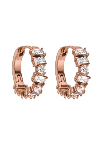Purelei® Chic Creolen Ohrringe – Edelstahl 18K Vergoldet/Rosévergoldet oder Silber – 17 mm Ø – Mit funkelnden weißen Zirkonia-Steine - Damen Ohrringe (Rosegold) von Purelei