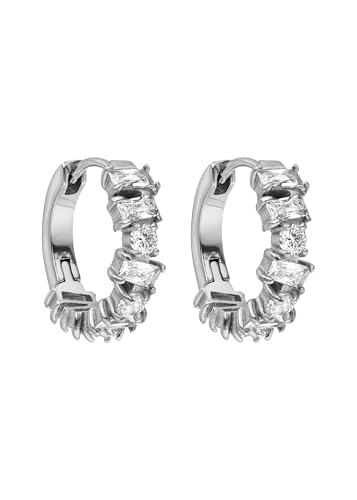 Purelei® Chic Creolen Ohrringe – Edelstahl 18K Vergoldet/Rosévergoldet oder Silber – 17 mm Ø – Mit funkelnden weißen Zirkonia-Steine - Damen Ohrringe (Silver) von Purelei