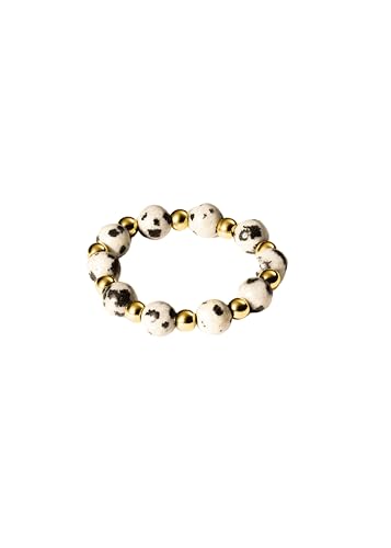 Purelei® Coast Ring – Elastischer Ring aus Dalmatiner-Jaspis & Edelstahl in Gold, Silber oder Roségold – Größen S/M & M/L – Stilvoll & anpassbar - Fidget - Anxiety (Gold, M-L) von Purelei
