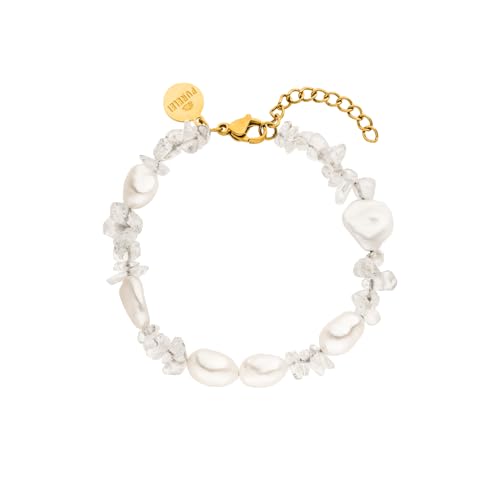 Purelei® Crystal Wave Armband Damen – Mit echten Keshi-Perlen & Bergkristall – Edelstahl 18K vergoldet/silber – Verstellbar 16–19 cm – Sommerliches Statement mit spiritueller Bedeutung (Gold) von Purelei
