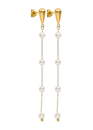 Purelei® Dewdrop Ohrringe – Elegante Hänger mit Muschelperlen an feiner Kette – Edelstahl 18K vergoldet – 75 mm Länge – Festlicher Perlenschmuck für Damen – Gold/Silber/Roségold (Gold) von Purelei