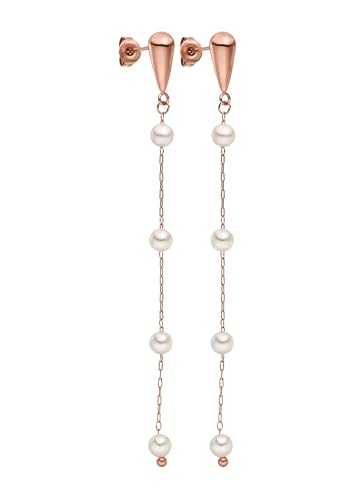Purelei® Dewdrop Ohrringe – Elegante Hänger mit Muschelperlen an feiner Kette – Edelstahl 18K vergoldet – 75 mm Länge – Festlicher Perlenschmuck für Damen – Gold/Silber/Roségold (Rosegold) von Purelei