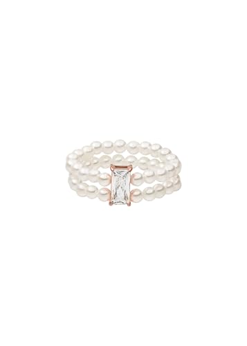 Purelei® Elastischer Ring mit Muschelperlen & eckigem Zirkoniastein – Edelstahl in Gold, Silber oder Roségold, Größen S/M & M/L, elegantes Design (Rosegold, M-L) von Purelei
