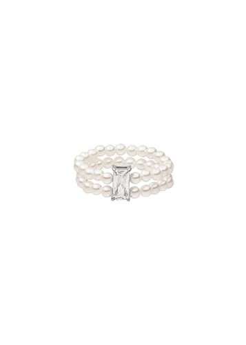 Purelei® Elastischer Ring mit Muschelperlen & eckigem Zirkoniastein – Edelstahl in Gold, Silber oder Roségold, Größen S/M & M/L, elegantes Design (Silver, S-M) von Purelei