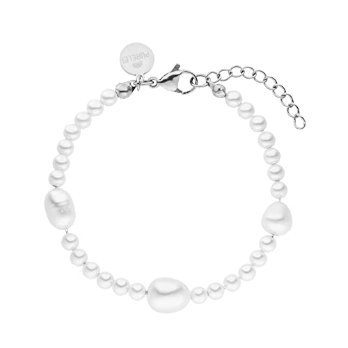 Purelei® Glace Armband (Silber), Wasserfestes Perlenarmband für Damen, Armband aus Edelstahl mit Perlen, Geschenk für Frauen, 16-19 cm Länge verstellbar von Purelei
