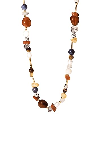 Purelei® Hawaiian Sunset Kette – mit rotem Achat, Citrin, Jaspis & Süßwasserperlen – Edelstahl 18K vergoldet – Damen Halskette 40–45 cm – Farbenfrohes Statement im Sunset-Look (Gold) von Purelei