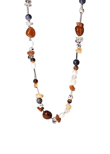 Purelei® Hawaiian Sunset Kette – mit rotem Achat, Citrin, Jaspis & Süßwasserperlen – Edelstahl 18K vergoldet – Damen Halskette 40–45 cm – Farbenfrohes Statement im Sunset-Look (Silver) von Purelei