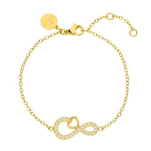 Purelei® Infinity Love Armband, Damen Armband aus langlebigem Edelstahl, wasserfestes Armband Damen mit Infinity- und Herzanhänger, 16-19 cm Länge verstellbar (Gold, Edelstahl) von Purelei