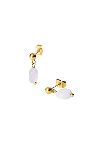 Purelei® Island Dawn Ohrringe – Stecker mit blauem Achat – Edelstahl 18K vergoldet – Minimalistische Damen Ohrstecker 16 mm – Zarter Naturstein für Klarheit & Leichtigkeit (Gold) von Purelei