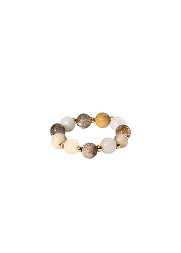 Purelei® Island Dawn Ring Damen – Flexibler Anxiety Ring mit echten Edelsteinen & Metallperlen – 18K vergoldet, Silber oder Roségold – Boho-Chic Schmuck – Größen S/M & M/L (Gold, M/L) von Purelei