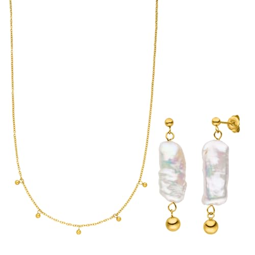 Purelei® Kahakai Schmuckset, Damen Schmuckset aus langlebigem Edelstahl, Wasserfeste Halskette und Ohrringe mit Keshi Perlen (Gold) von Purelei